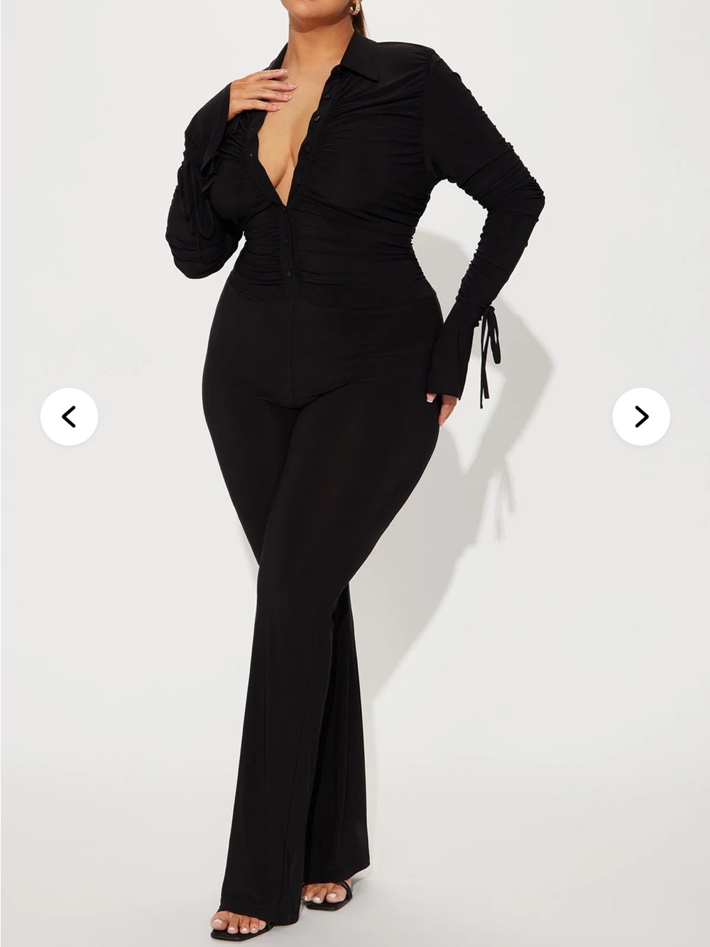 Fashion Nova Black Plunge Button-Down Jumpsuit - Picture 2 of 5
